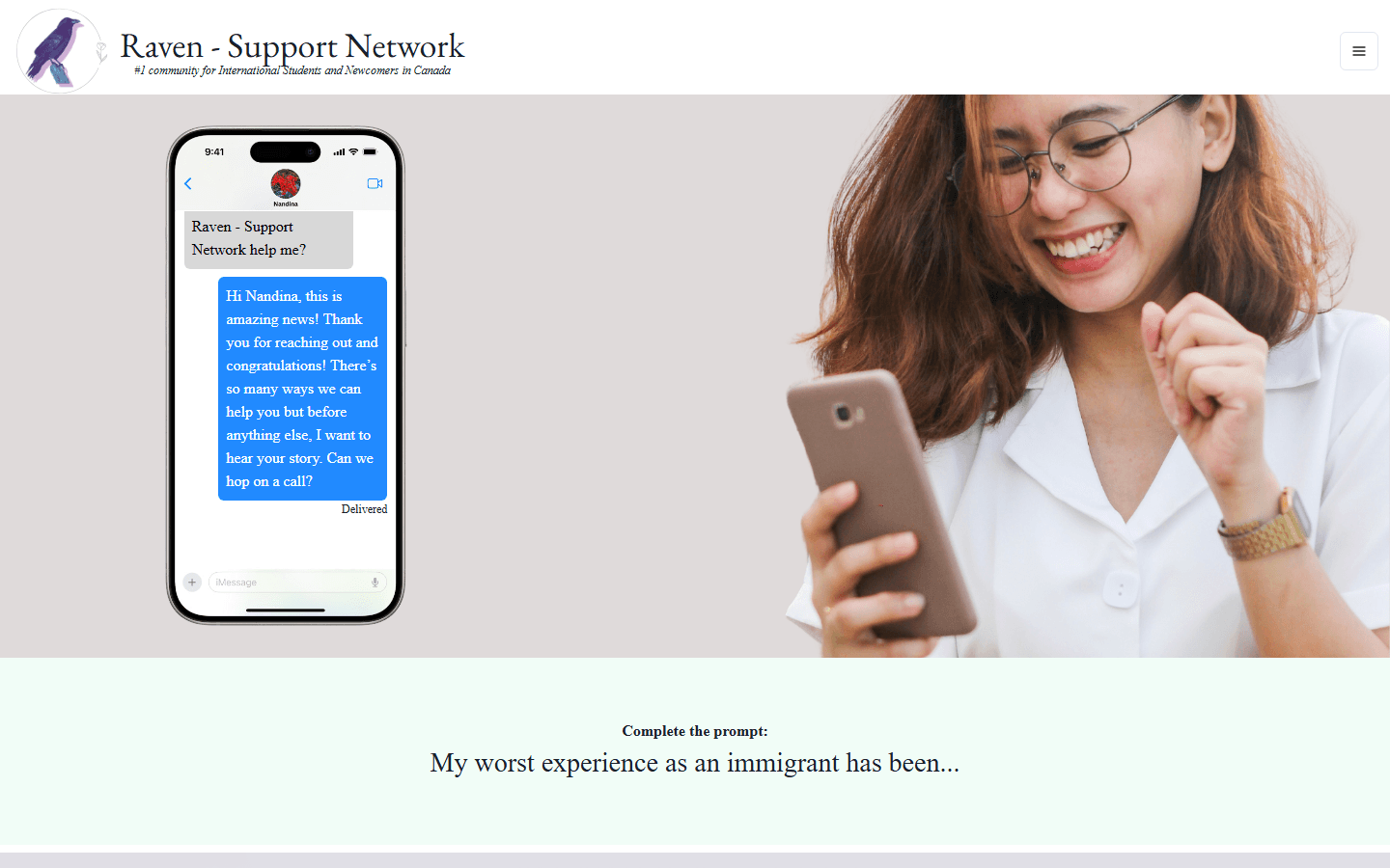 Raven Support Network homepage